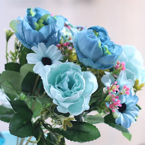 Имитация пиона Реалистичный искусственный букет с зелеными листьями и ветками