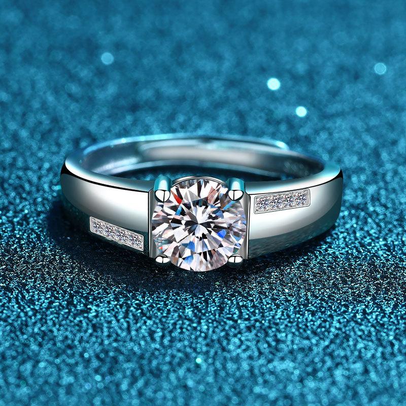 Классическое мужское парижское кольцо из стерлингового серебра 925 пробы с открытым двусторонним бриллиантом в один карат, простое персонализированное парное кольцо