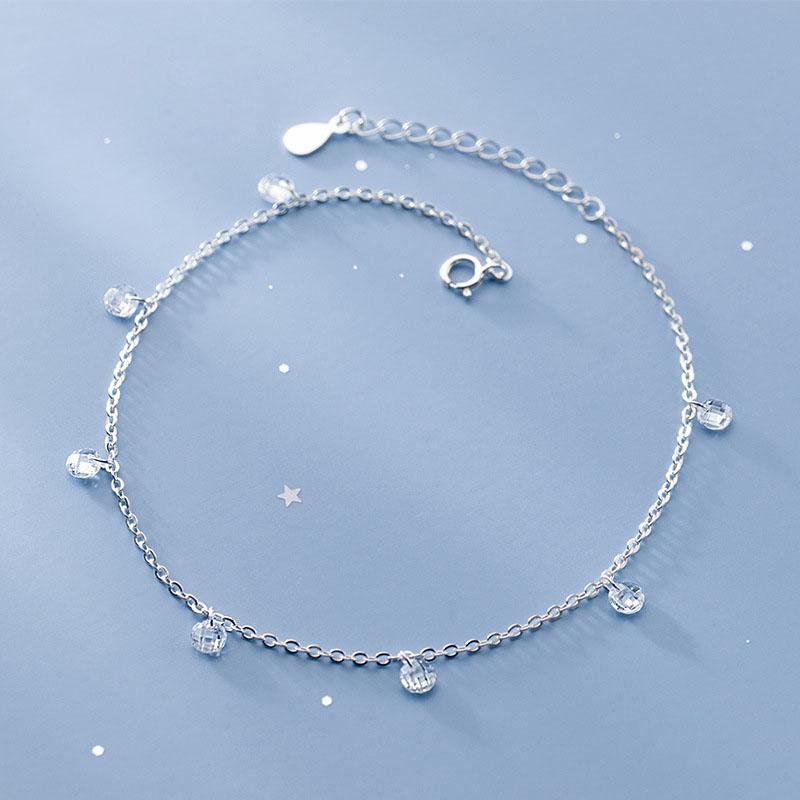 Simple 925 Sterling Silver ZIrcon Beads Anklets for Women Summer Foot Jewelry
