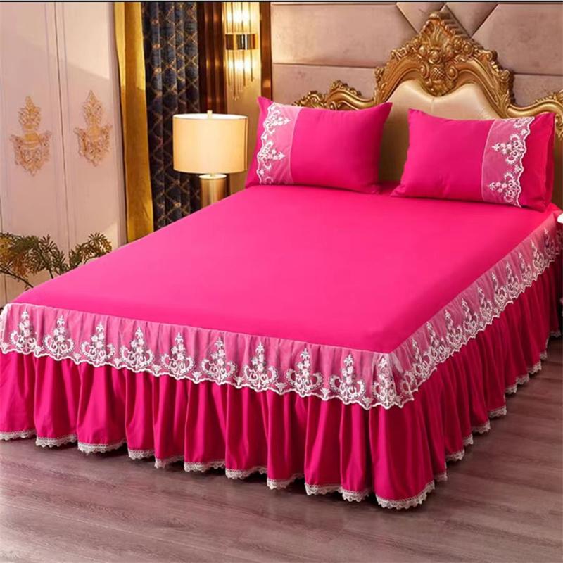 3 шт. кружевная юбка-кровать с рюшами, кружевная юбка, стильное покрывало в стиле принцессы, противоскользящее покрытие для двуспальной кровати 1,8 м с защитным ремешком