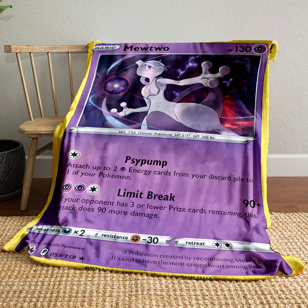 Mewtwo Pokémon Card Design Patterned blanket, flannel, suitable for all seasons, home decor, warm and cozy