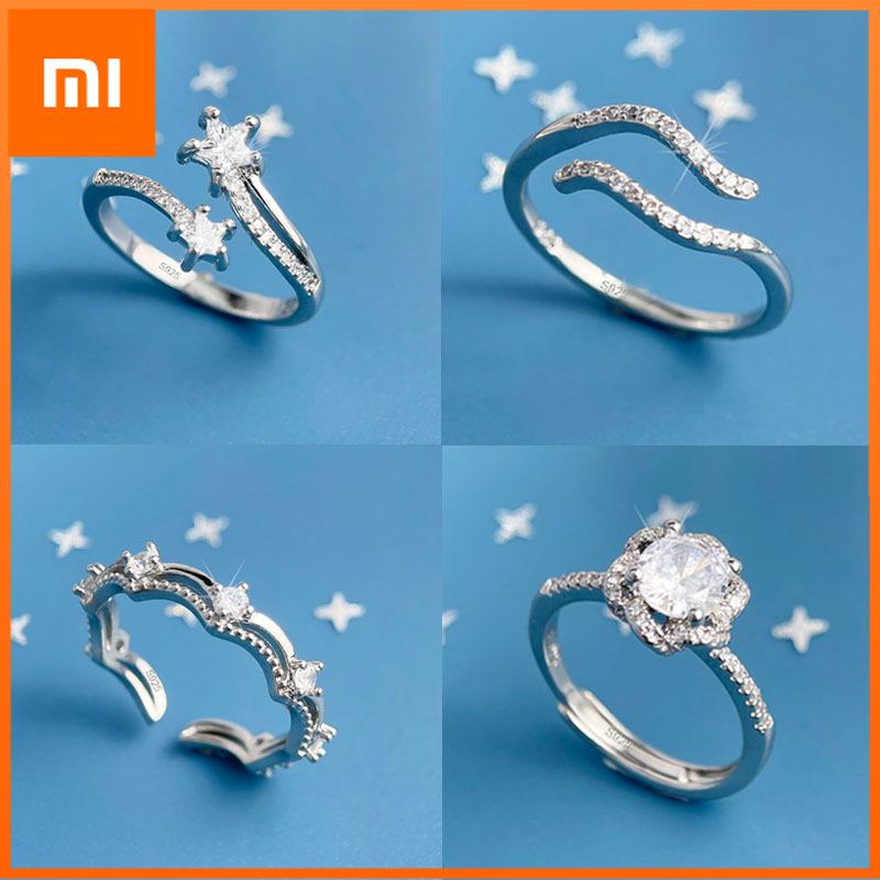 Xiaomi 925 Sterling Silver Rings For Women Geometric Fine Jewelry Finger Adjustable Shinning Simple Zircon Ring For Party Birthday Gift