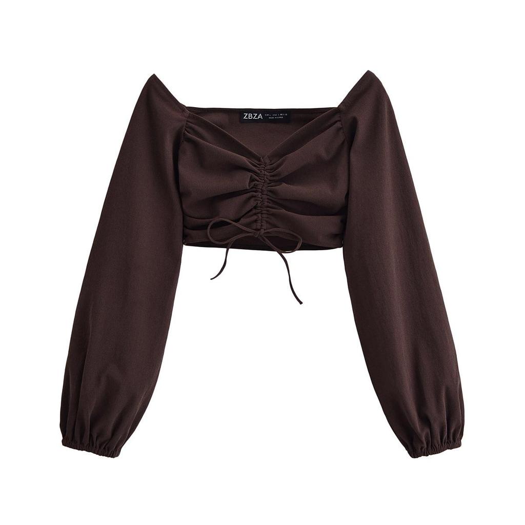 Весна 2025 Женский комплект в европейском и американском стиле: плиссированный топ и эластичные длинные брюки