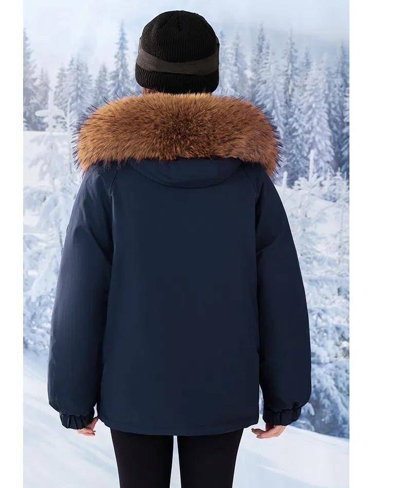Women's Autumn and Winter Coat Hooded Fur Collar Thickened Loose Windproof Short Women's Jacket