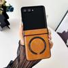 For Samsung Galaxy Z Flip 7 Phone Case PU Leather Magnetic Wireless Charging Protective Back Cover for Z Flip 7 FE 6 5 4 Shell