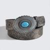 Punk Style Embossed Leather Belt With Large Gemstone Flower For Streetwear