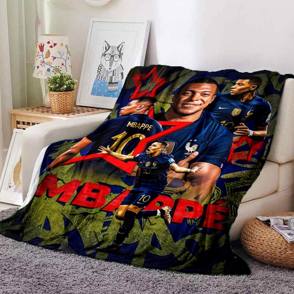 Football Star Mbappe Portrait Collage Print Flannel Blanket France National Team Soccer Graphic Soft Throw Blanket Sports Fan Bedroom Decor