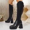 Модные сапоги до колена нового стиля Женские сапоги на квадратном каблуке Повседневные зимние сапоги Женские дизайнерские сапоги с круглым носком на молнии Модные сапоги-рыцари