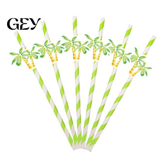 Picnic Disposable Straws 20Pcs Paper Straws, Hawaiian Palm Tree Party Drink Cold Cocktail Green Coconut Summer Decor Eco-friendly