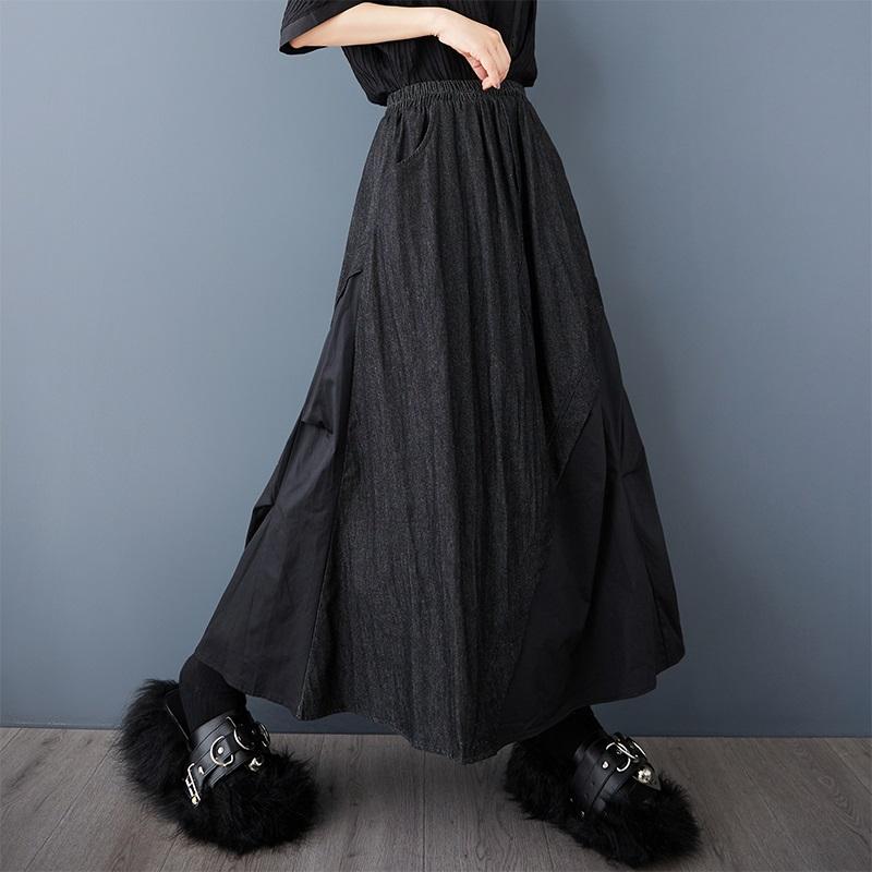 Джинсовая ткань больших размеров с высокой талией, винтажная лоскутная летняя повседневная свободная длинная женская юбка женская юбка