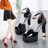 Модные женские туфли-лодочки весна-лето со стразами 11,5 см на высоком каблуке Туфли на платформе с толстым каблуком Босоножки на платформе с пряжкой на щиколотке Женская обувь