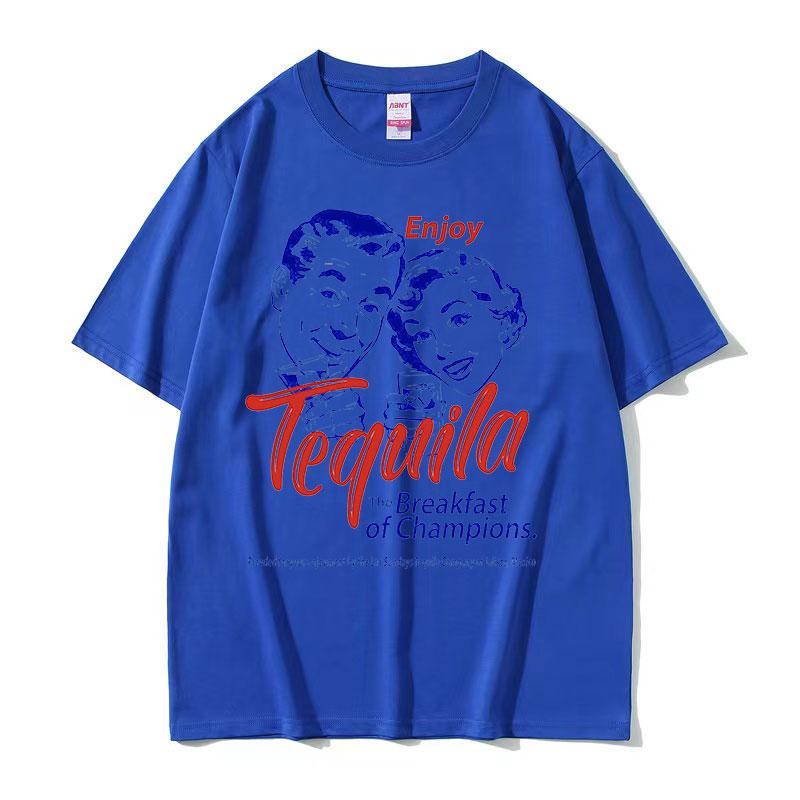 Винтажная футболка с принтом Tequila The Breakfast of Champions Хлопок 2026Лето Унисекс Хип-Хоп Спорт Комфорт Дышащий Большой Размер Футболка