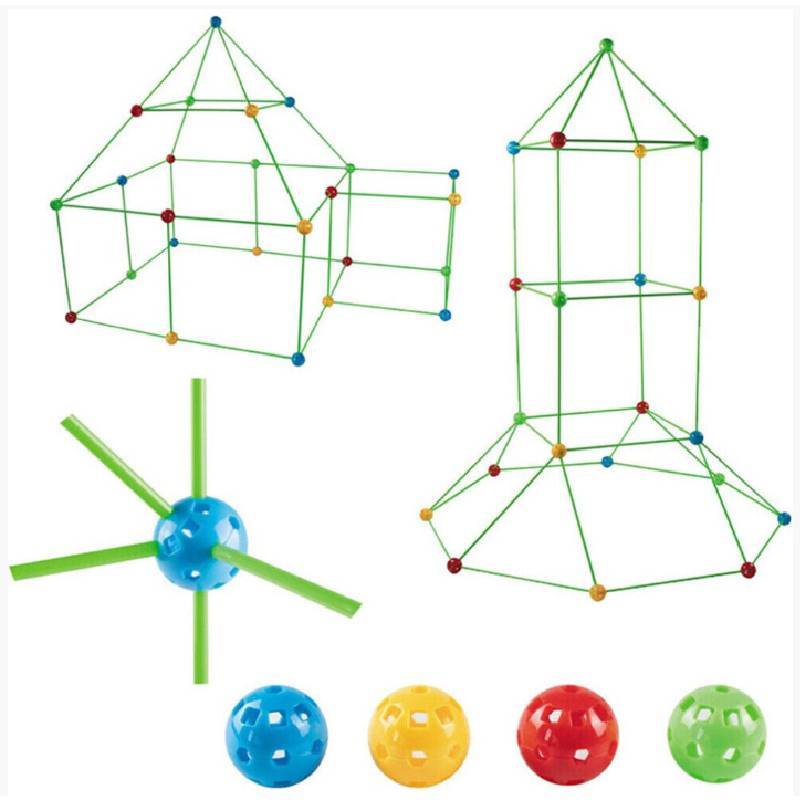 Childrens Diy Construction Tent Set With Plastic Building Blocks For Creative And Educational Fun