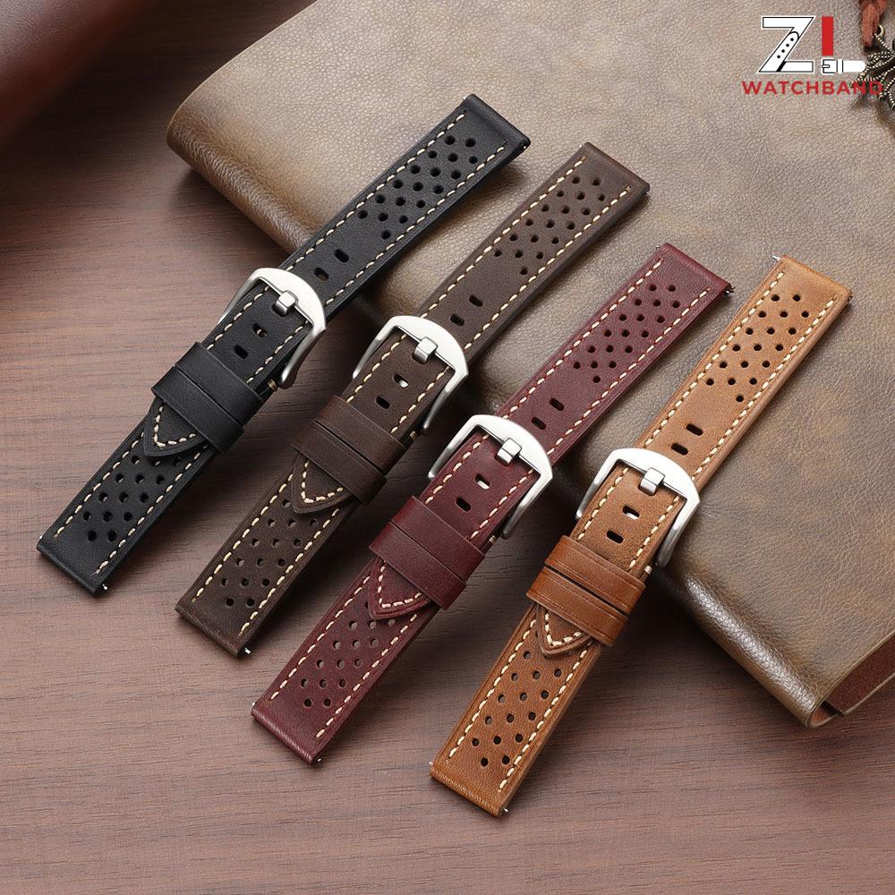 20mm 22mm Leather Watch Strap Breathable Porous Quick Release Bracelet for Seiko for Rolex Vintage Stitched Replacement Bracelet