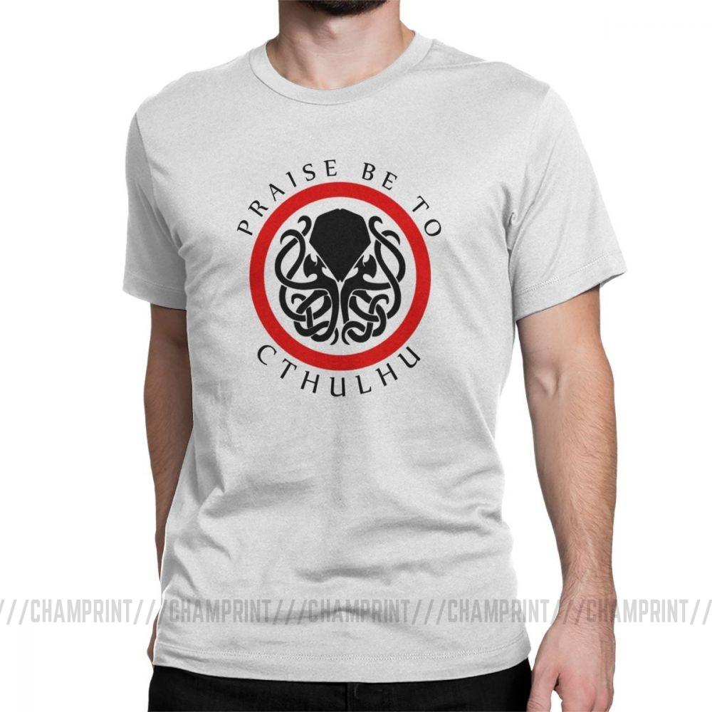 Praise Be To Cthulhu Cool T Shirts For Men Crewneck Cotton T Shirt Short Sleeve Tee