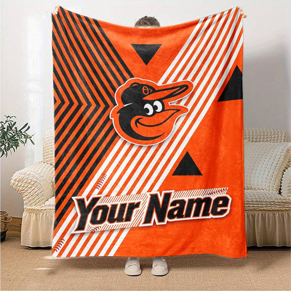 Name Custom Baltimore Orioles Print Flannel Blanket High Quality Warm Comfortable Cover for All Seasons Perfect for Gifts Home Decor