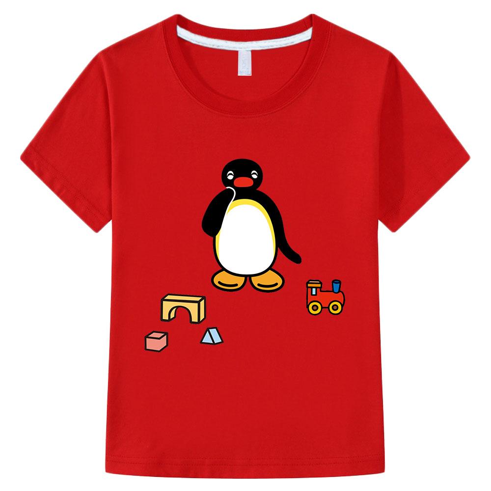 Pingu Summer 100% Cotton T-shirt Kawaii Boys Cartoon Print Girls Kids Clothing Fashion Streetwear Tops Tees O-neck Short Sleeves
