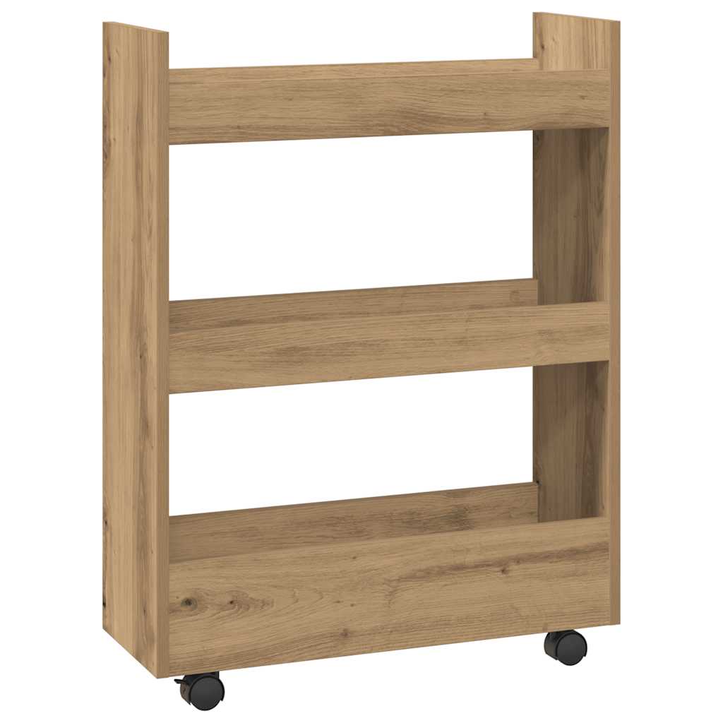 Narrow Storage Trolley 3 Tier Artisan Oak Wood Composite