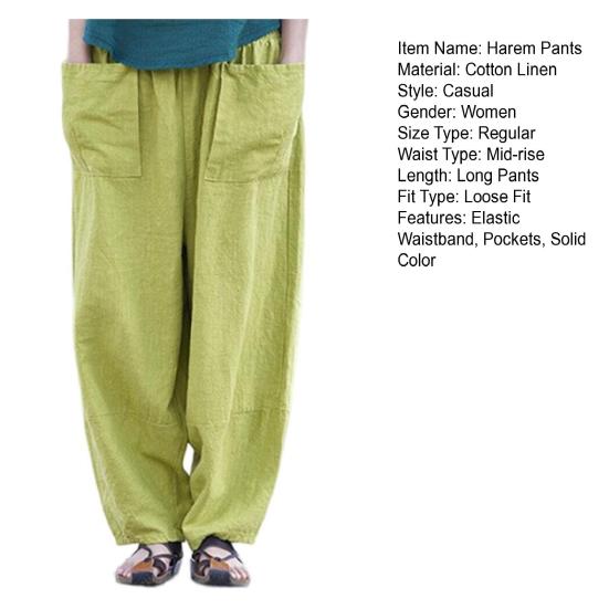 Женские брюки-шаровары, широкие однотонные длинные брюки с карманами, эластичный пояс, свободные повседневные брюки для путешествий