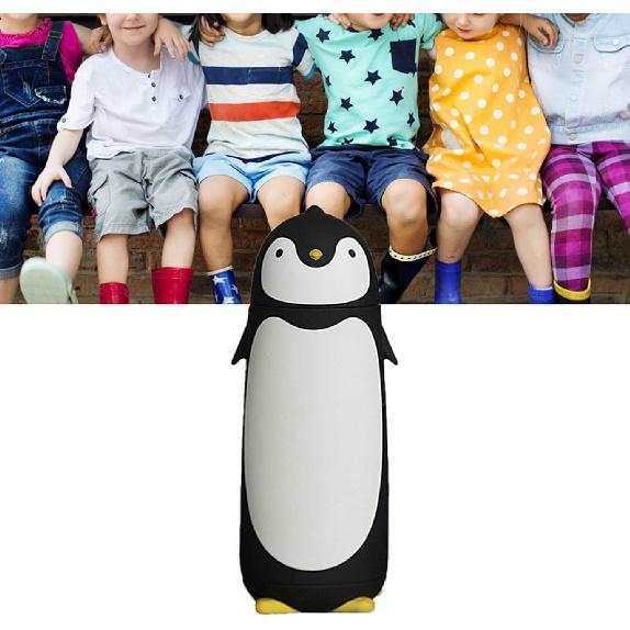 Penguin Water Bottle,300ml Cute Penguin Thermal Vacuum Insulated Water Bottle Leak Resistant Flip Cold for Home, Office(Black)