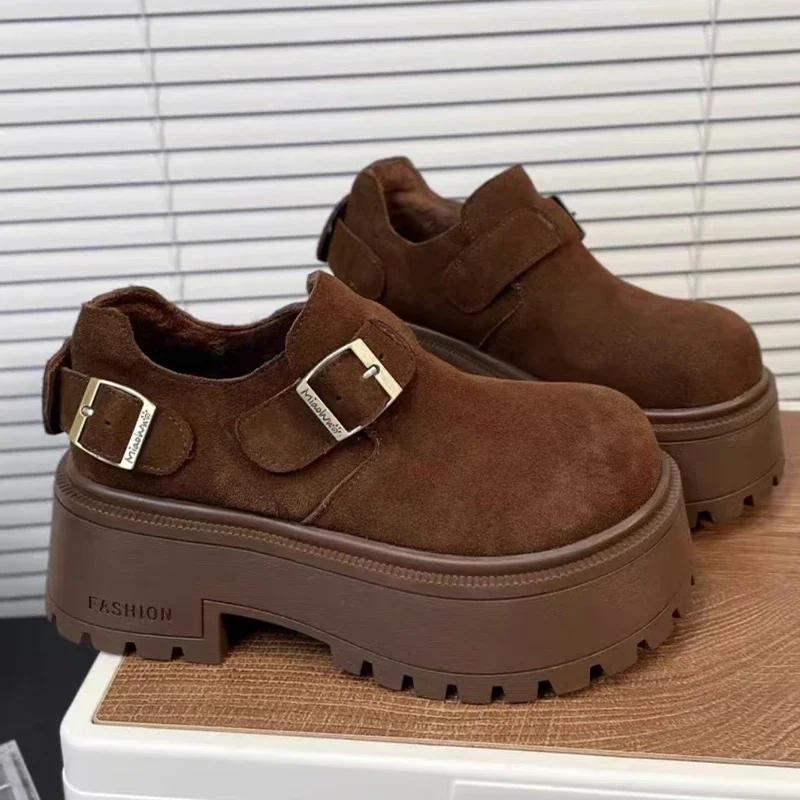 Замшевые женские туфли-лоферы на платформе, кроссовки на плоской подошве, повседневная обувь для женщин, зимние новые брендовые удобные ботильоны для ходьбы, Botas De Mujer
