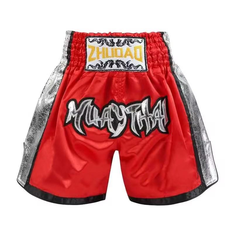 Muay Thai Shorts High Kick Boxing Training Pants Side Shiny Leather Combat Sports