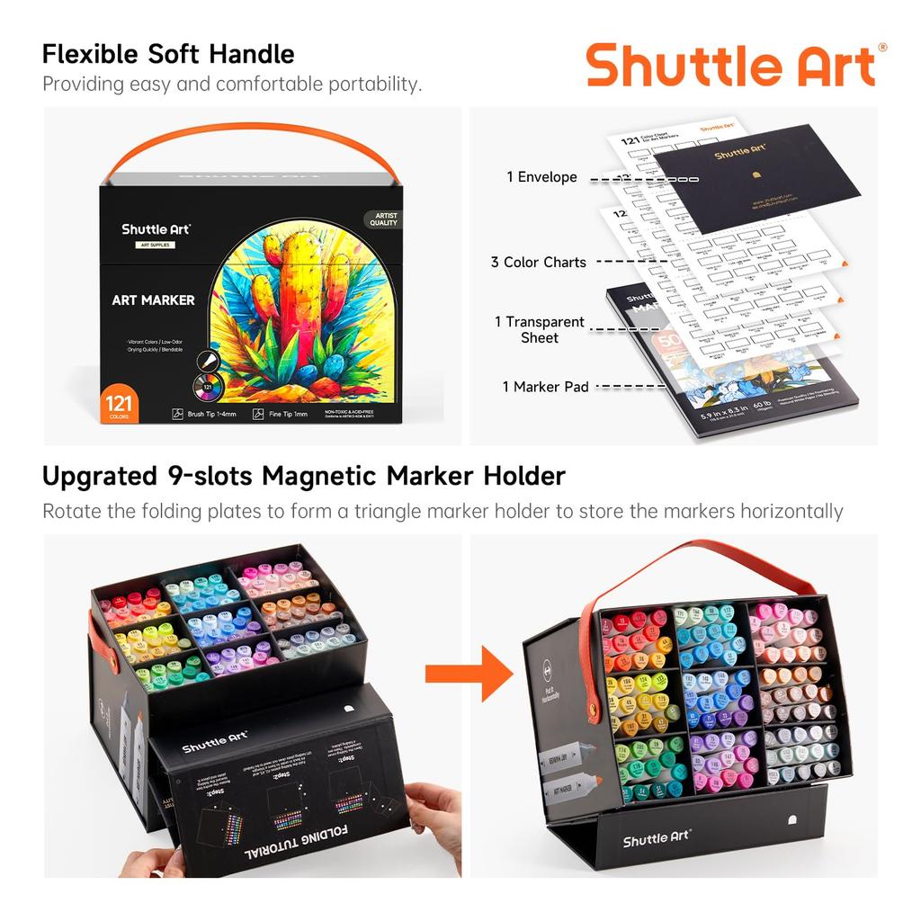 Маркеры Shuttle Art для иллюстраций, спиртовые, с двойным наконечником, блендер, чехол и палитра. Идеально подходят для раскрашивания и рисования. Отличный подарок для взрослых, 120 цветов