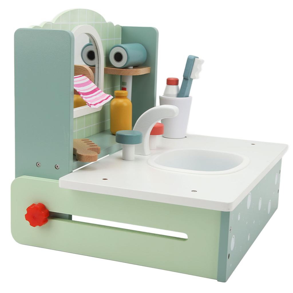 Kids Bathroom Sink Toys with Beauty Accessories Wooden Simulation Educational Toddler Vanity Table