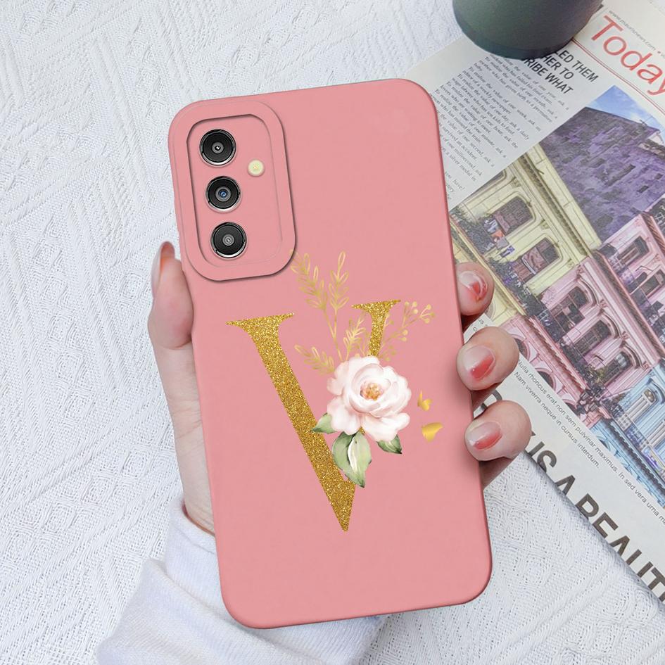 Чехол для Samsung Galaxy A03 A13 A14 A31 A50 A51 A52 A54 A71, жидкий силиконовый чехол с цветочными буквами, мягкий чехол для Samsung Galaxy Phone, чехлы-бамперы