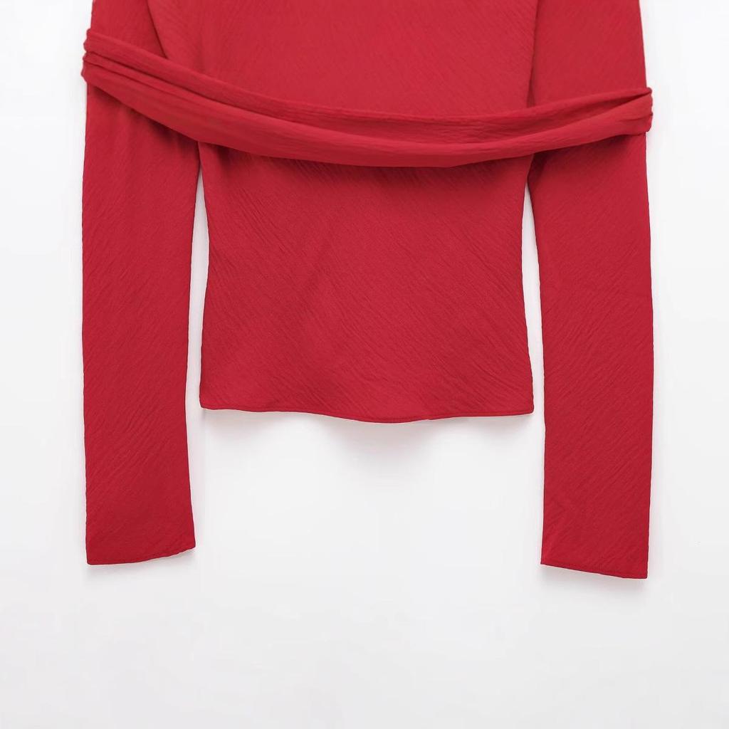 2024 Women's European & American Style One-Shoulder Ruched Slimming Top