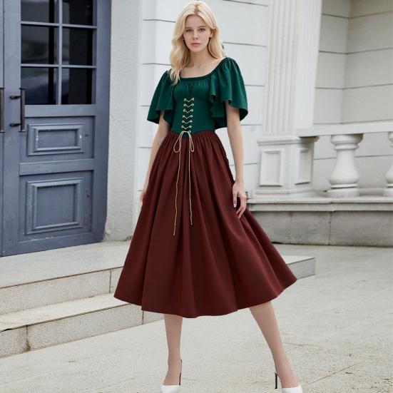 Хэллоуин Женский Костюм Эпохи Возрождения Лоскутный С Открытыми Плечами Ирландское Длинное Нижнее Платье Корсет Готическое Средневековое Викторианское Платье