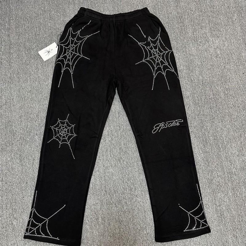 Sp5der Spider Web Rhinestone Hooded Cardigan Tracksuit Fleece Loose Streetwear Men Women Casual Sportswear