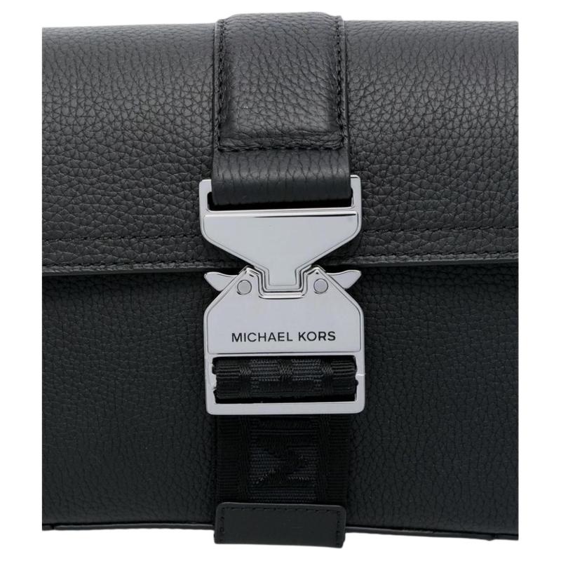 MICHAEL KORS Hudson buckle flip adjustable shoulder strap leather shoulder crossbody bag unisex couple style black