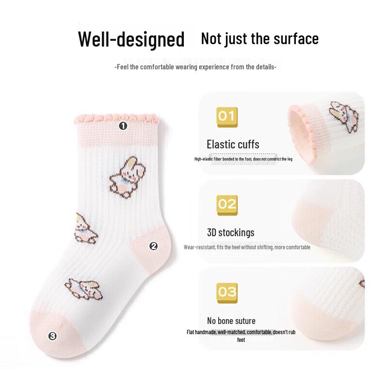 Bambi Girls' Summer Mesh Mid-Calf Cotton Socks (5-Pack)