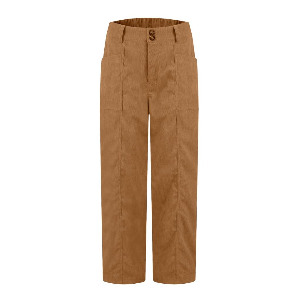 Womens Casual Winter Straight Leg Elastic Waist Corduroy Pants With Pockets