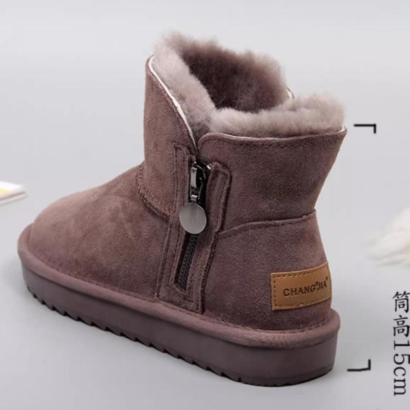 Модные цельные зимние ботинки из натуральной кожи на молнии из шерсти для женщин, зимние короткие утолщенные ботинки из шерсти и хлопка, нескользящие короткие ботинки