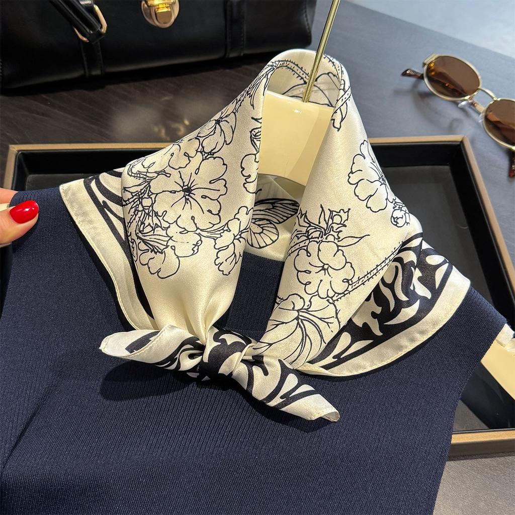 TOP 100% Silk Scarf Bright Color Floral Print Scarfs Shawls For Women 53cm Square Scarf Hangzhou Thin Summer Bag ScarfsSca