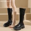 Модные женские кожаные ботинки на массивной высокой подошве до колена, ботильоны на среднем каблуке, женская обувь, тренд 2025, зимняя мода, дизайнерские мотоциклетные ботинки, Mujer Botas