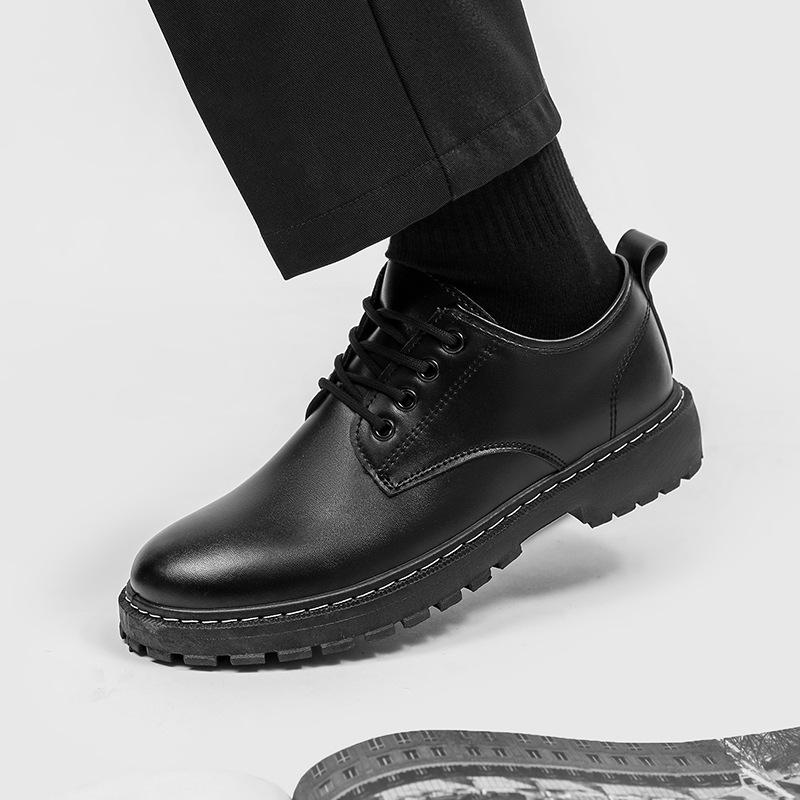 Летние черные повседневные кожаные туфли мужские британские деловые туфли на толстой подошве с круглым носком костюм с большой головой туфли Martin tooling