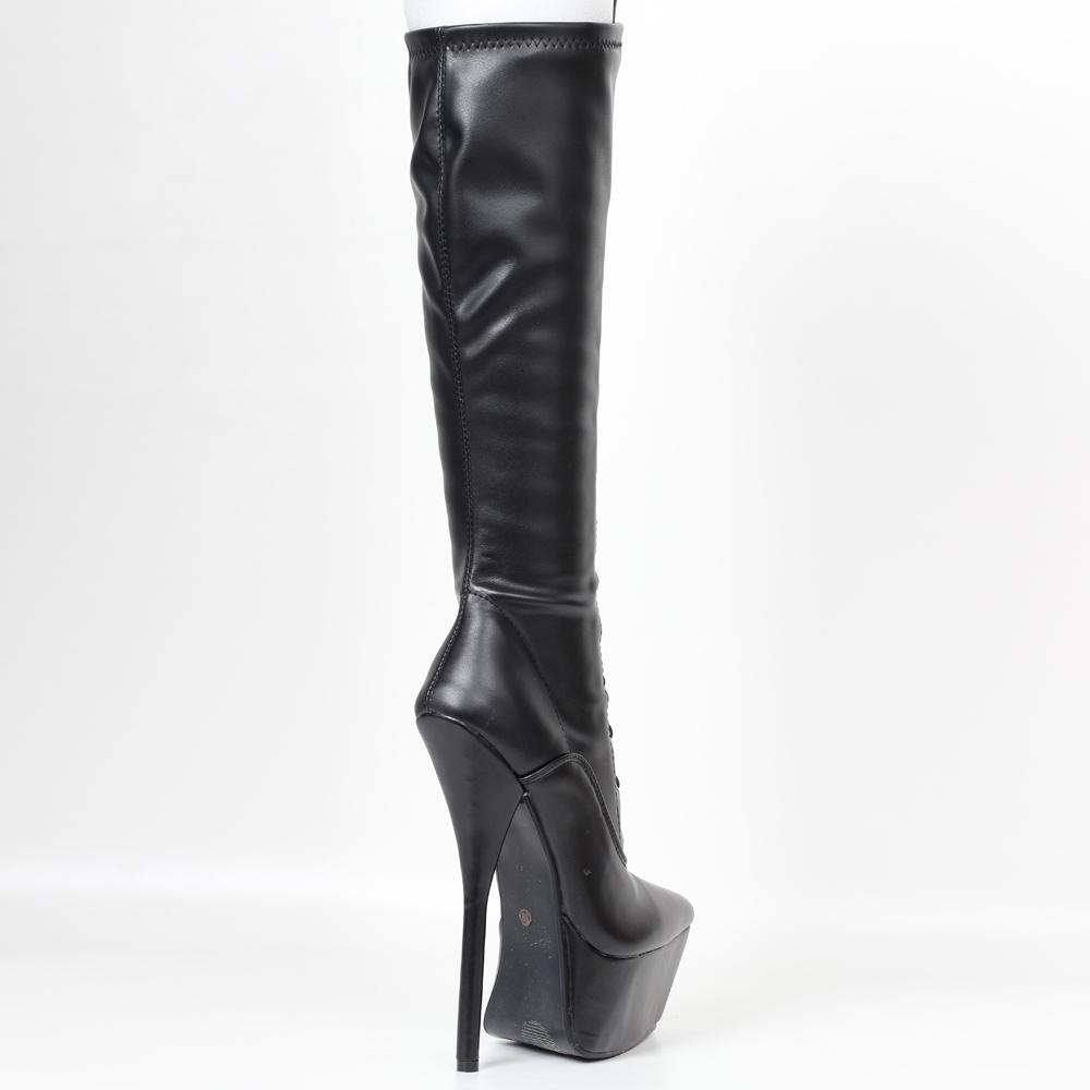 New Sexy Knee-high Boots 7" Super High Heel Platform Pointed-toe Lace Up Women Boots Big Size 36-46