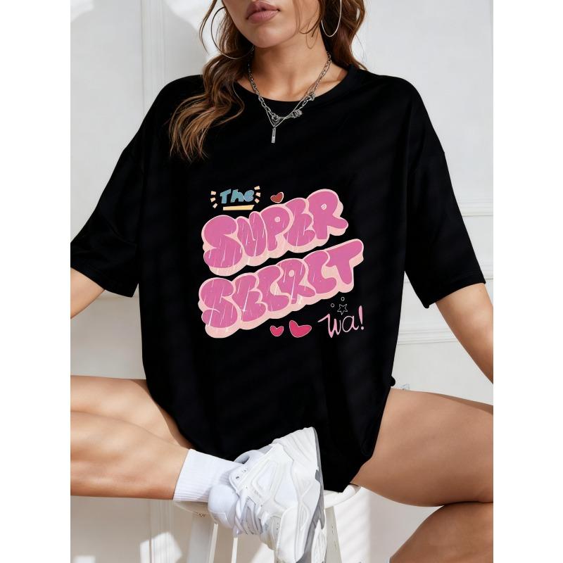 White Oversized T-Shirt With The Super Secret Wa Text And Hearts Print For Casual Wear