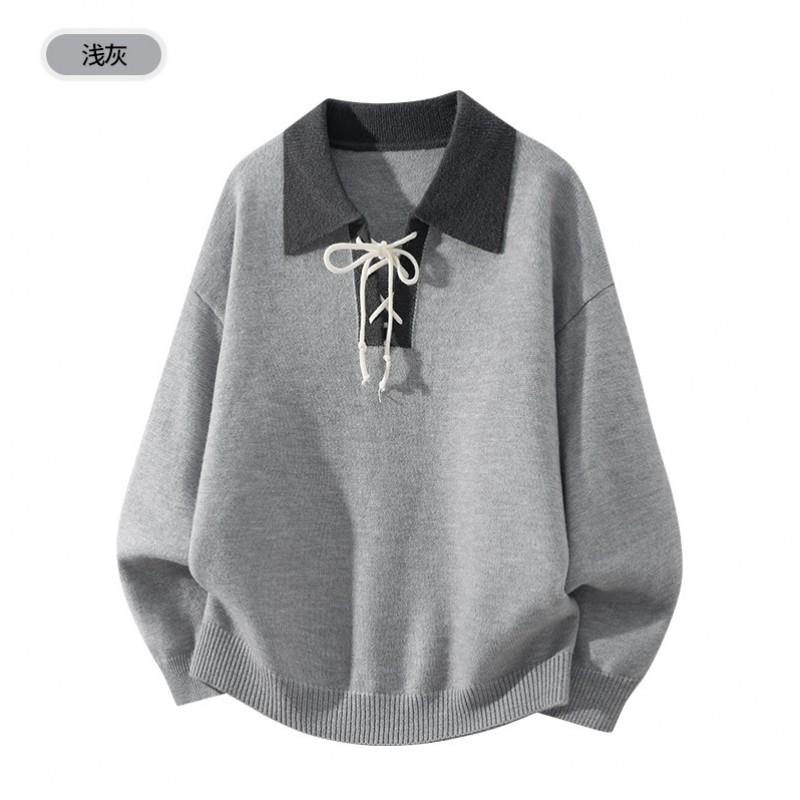 Mens Contrast Color Collar Knit Sweater High Quality Casual Long Sleeve Pullover Young Adults