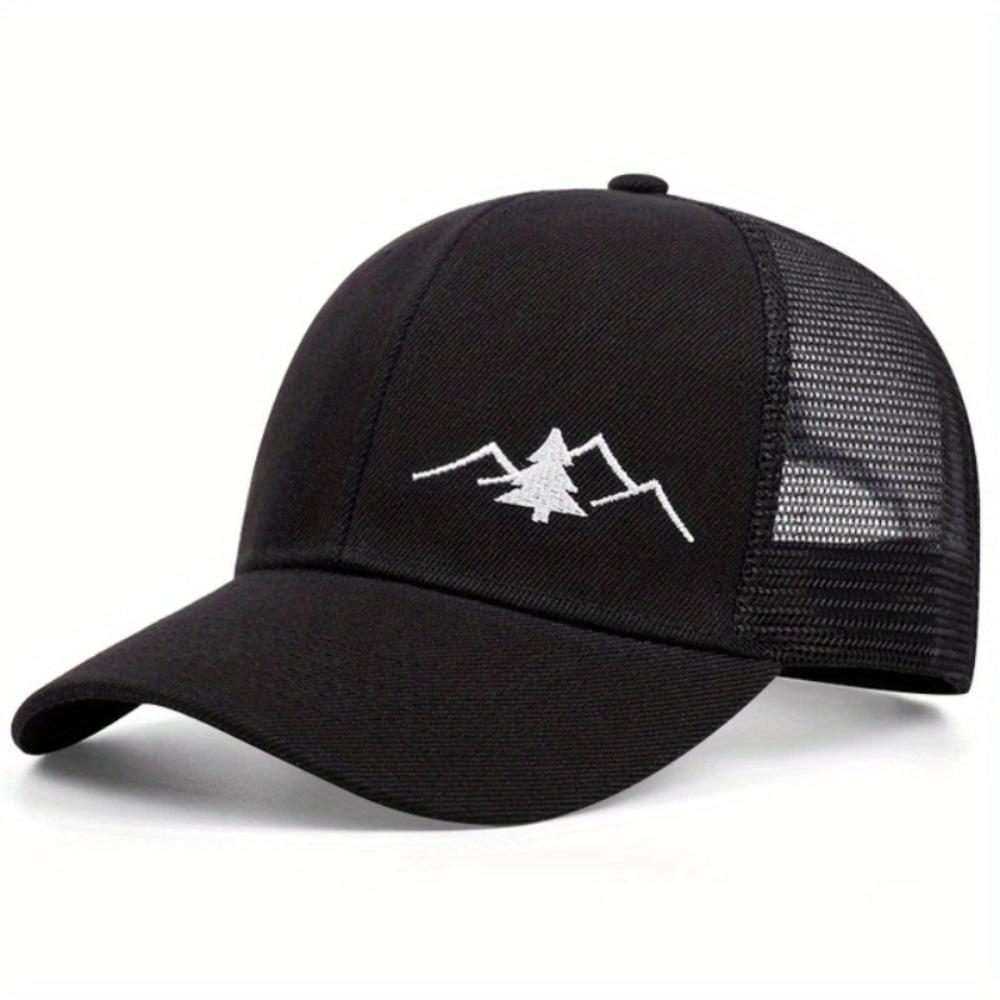 Mountain Embroidery Mesh Cap Adjustable Fit Sun Shading Hat Breathable Hat Unisex Wear