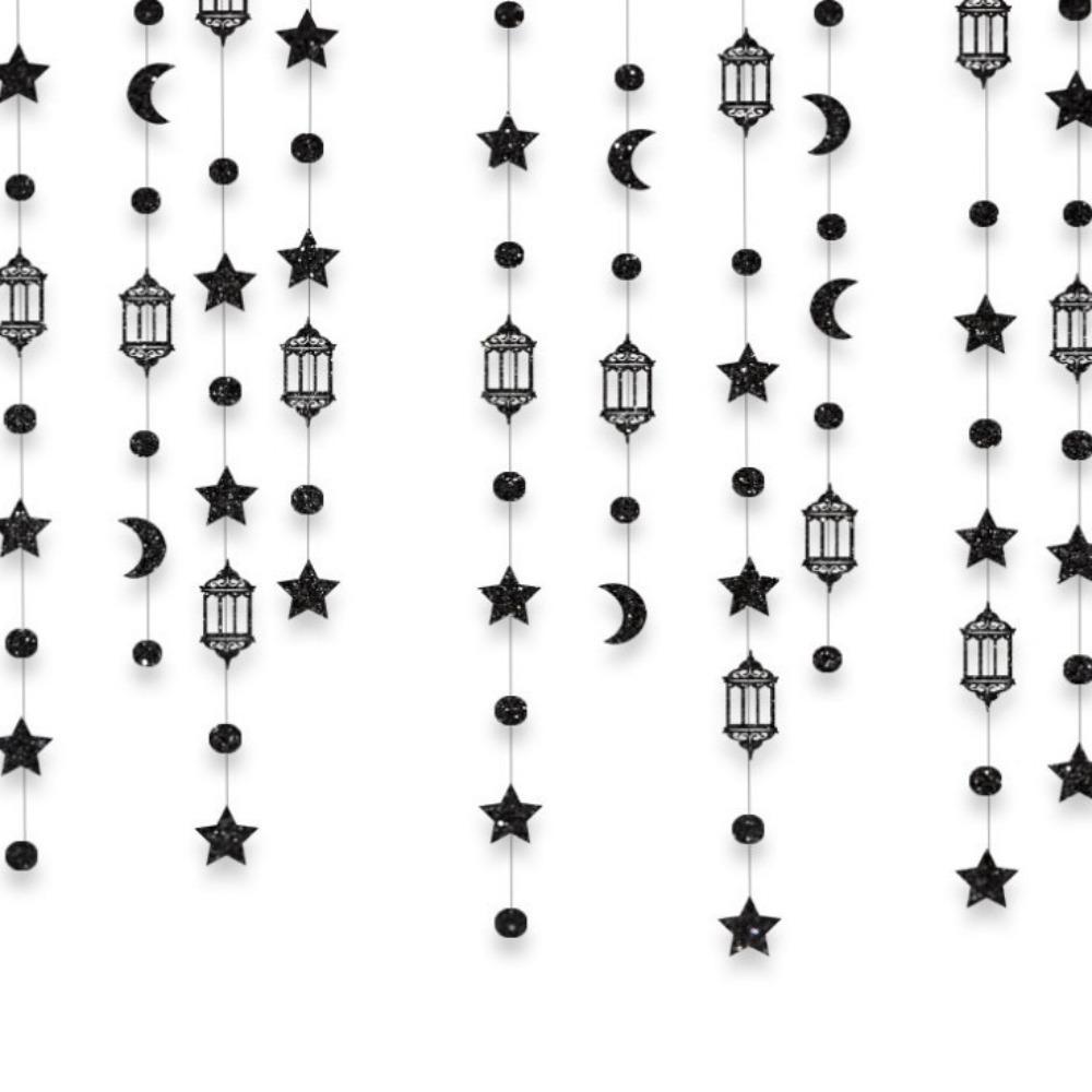 Gold Silver Eid Mubarak Banners DIY Paper Glitter Paper Ramadan Kareem Decor Pull Flag Ceiling Hanging Star Moon Lantern