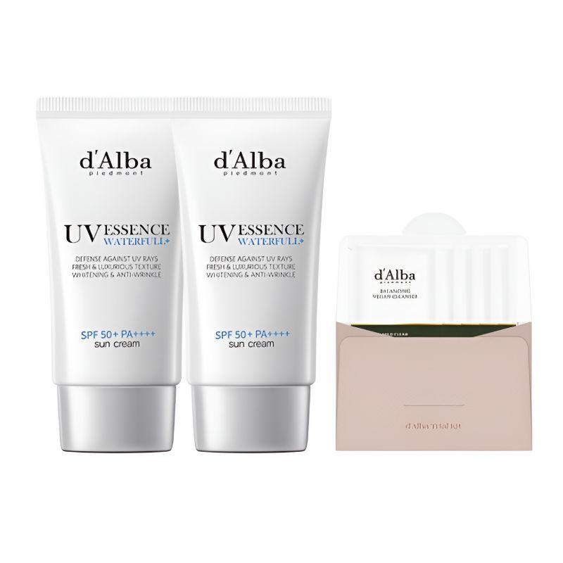 d’Alba Waterfull Essence Sun Cream SPF50+ PA++++ Set (50ml x 2 + Vegan Balancing Gel Cleanser 3ml x 5)