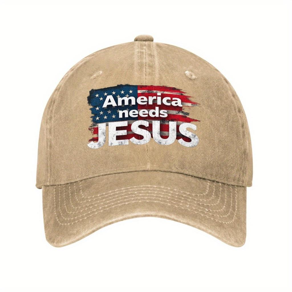 America Needs Jesus Distressed American Flag Baseball Cap Vintage Washed Cotton Adjustable Dad Hat