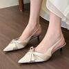 Fashion Elegant Bow Shallow Pumps Women Fashion Pointed Toe Slingbacks Evening Dress Shoes Comfortable Kitten Heel Brand Designer Shoes