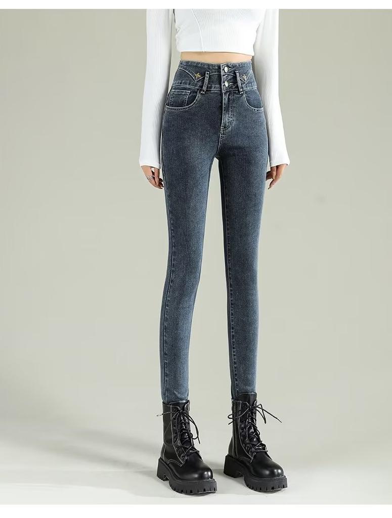 Skinny small-footed jeans women's autumn and winter new high-waisted slim-fitting black boots and pants pencil pants