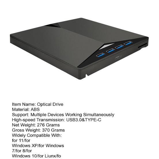 Внешний DVD-привод USB 3 Type-C RW Высокоскоростной Тонкий для Windows 11/10/8/7