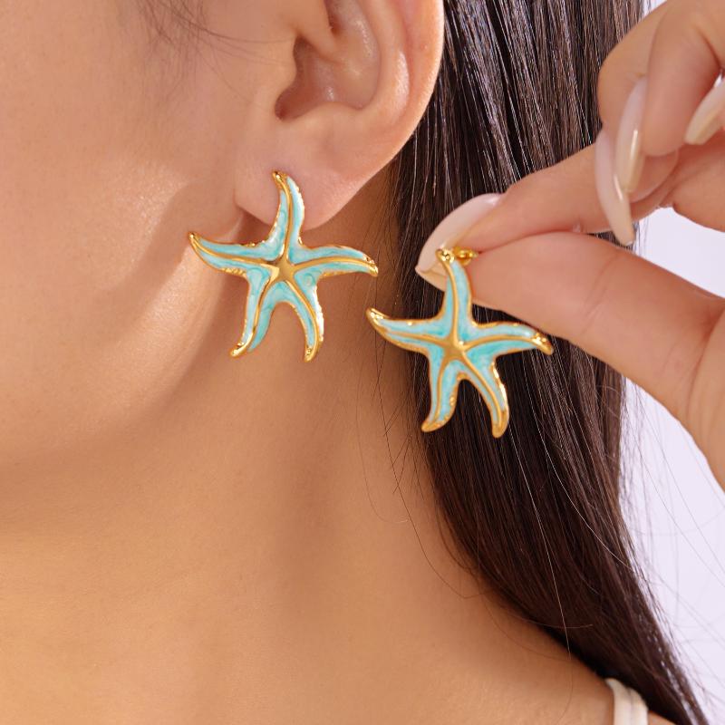 Colored Dripping Oil Starfish Star Titanium Steel Earrings Enamel Gold-Plated High Quality Earrings Beach Jewelry Gifts
